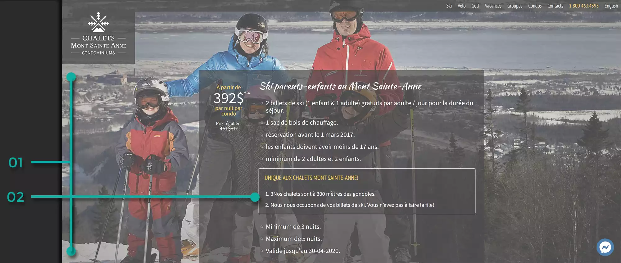 Illustration de la page forfaits sur le nouveau site Web de Chalets Mont Sainte-Anne